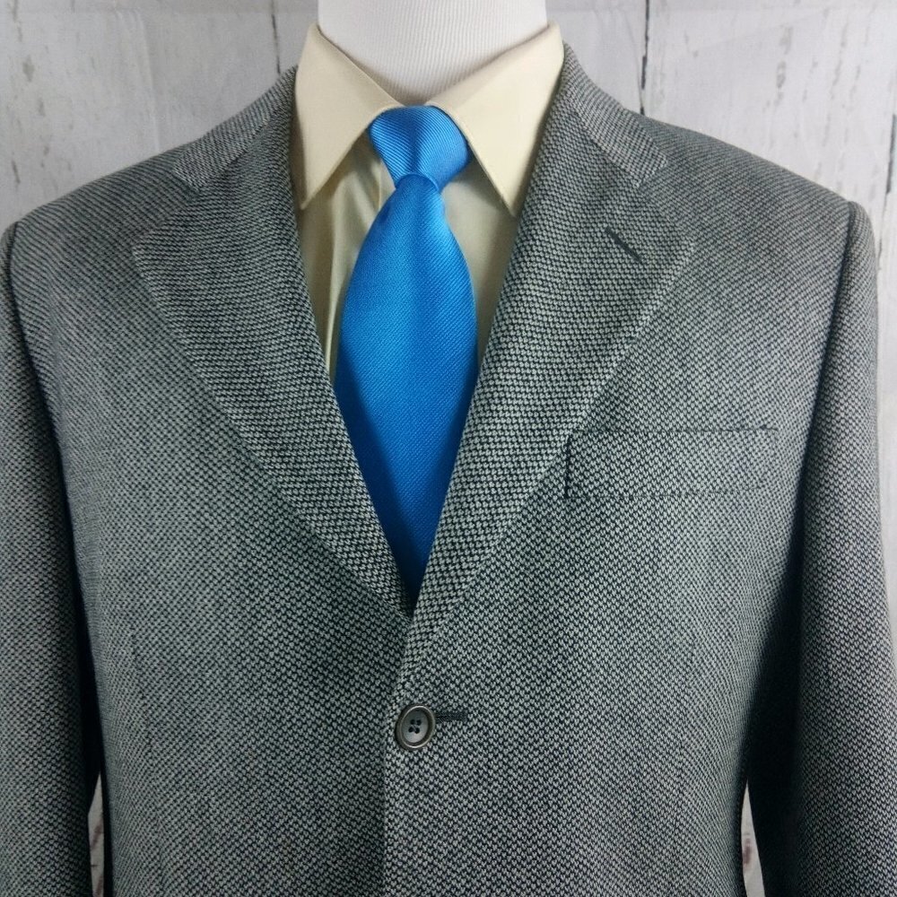 Idea Uomo US 44R Eur 54R Wool 3 Button Gray Black Geometric Blazer Sport…